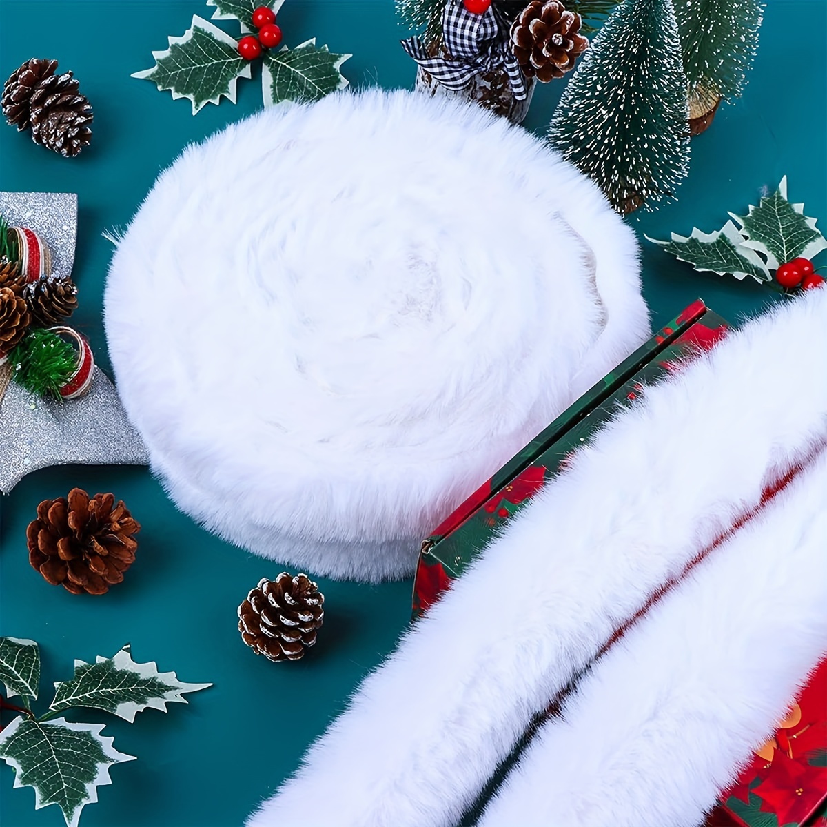 1pc, Width And 59.06inch Length White Faux Fur Trim Christmas Fur Trim  White Feathers For Christmas Tree Garlands Decor DIY Craft Costume Sewing,  Scen