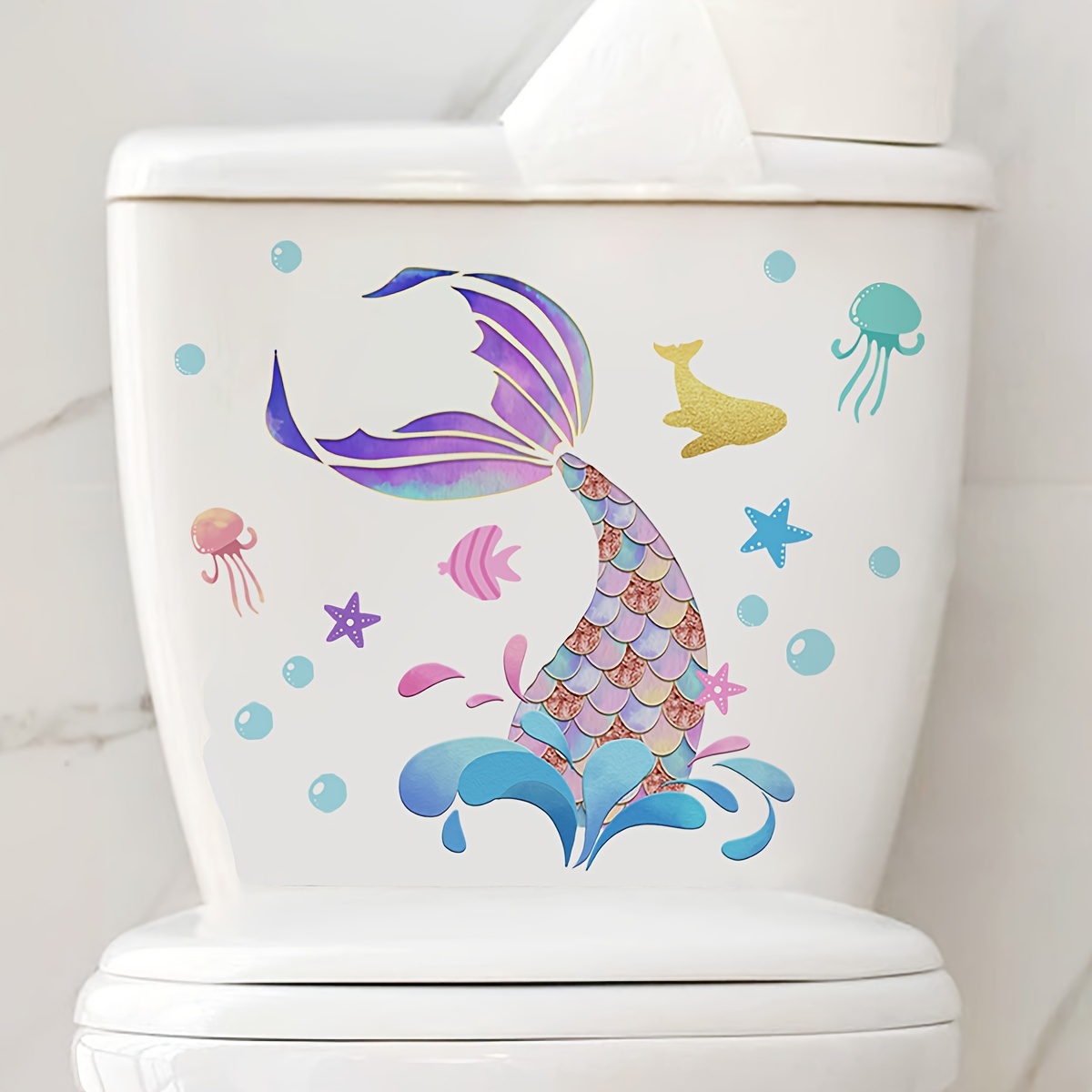 1pc Color Motif Queue De Poisson Couvercle De Toilette D calcomanies D calcomanies De Bricolage Domestique Autocollant De Toilette Auto adh sif Dr le Autocollant D coratif De Couverture De