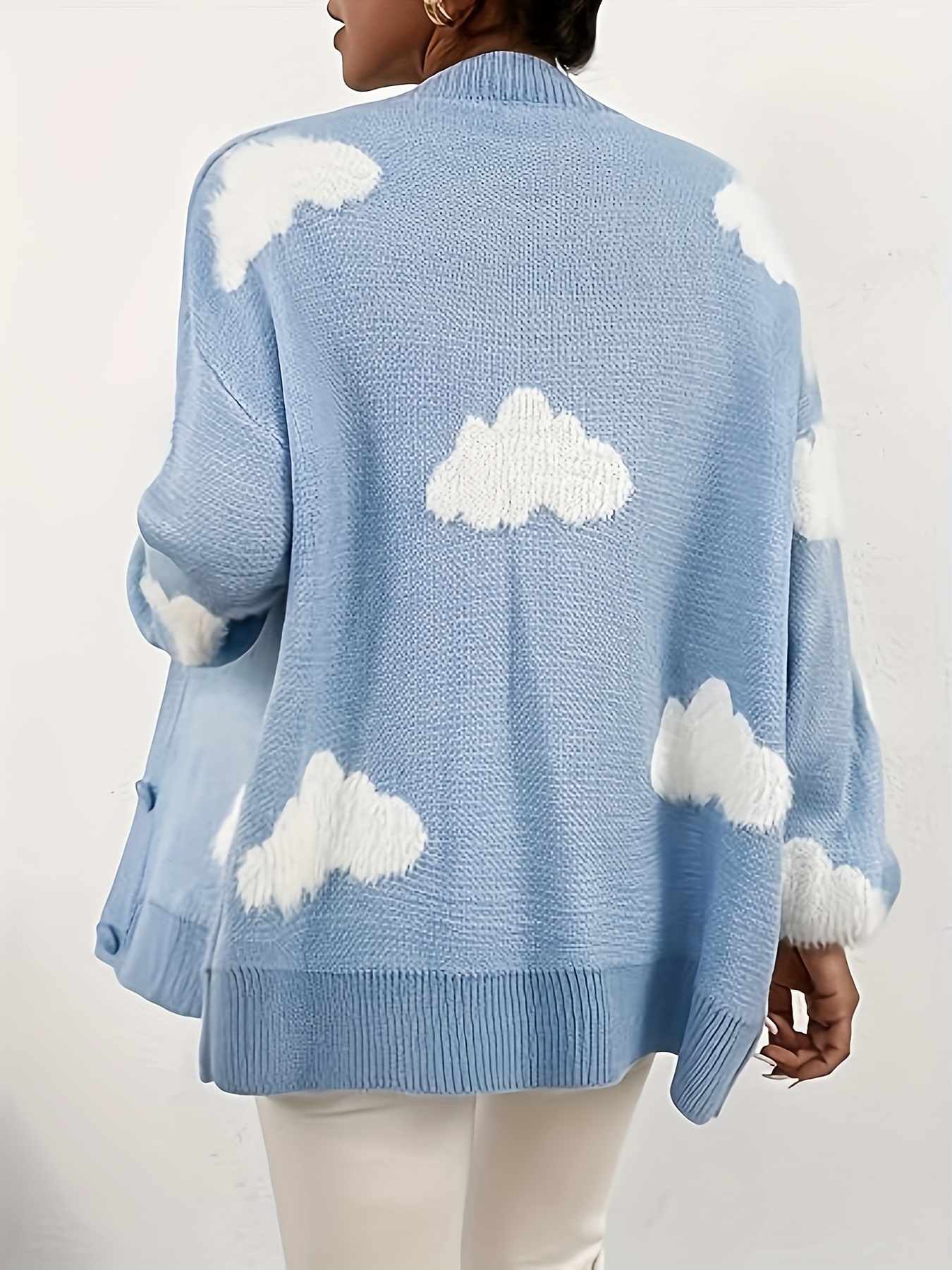 Cloud Jacquard Button Front Cardigan Casual Long Sleeve - Temu