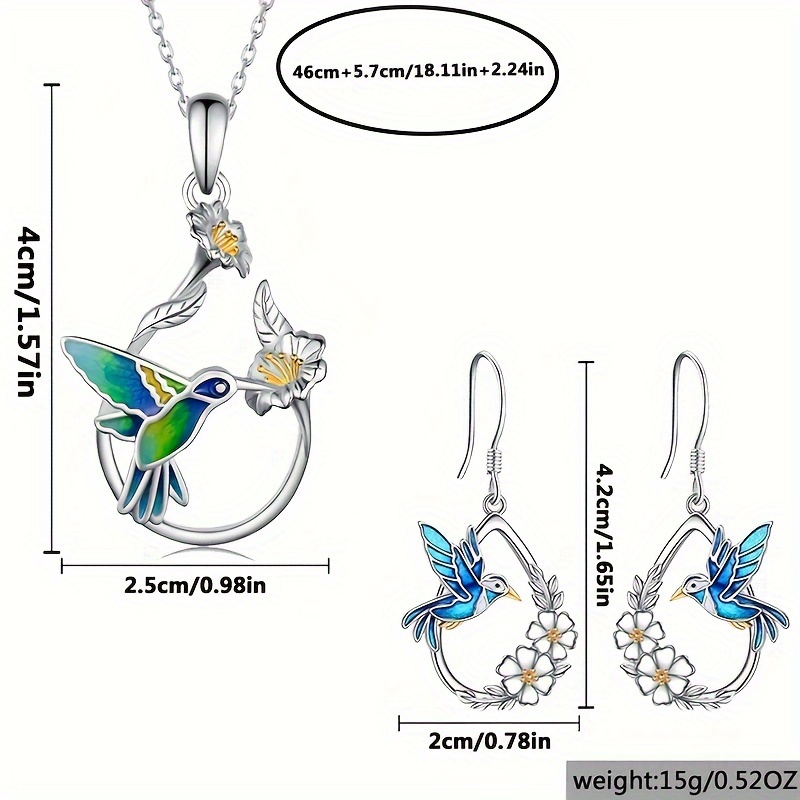طقم مجوهرات إكريليك علي شكل طائر الطنان