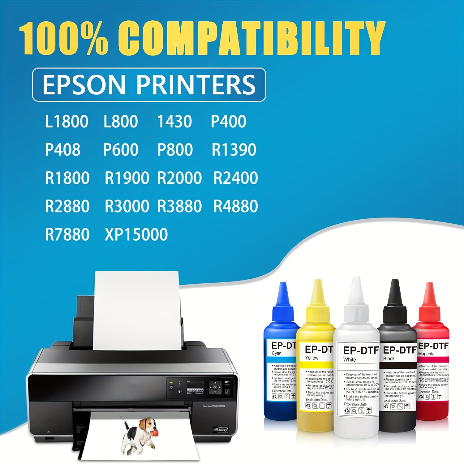  L&C DTF Ink for EPSON ET 8550, DTF Transfer Ink Refill for  epson et-8550 D570 R1390 DTF Printers, Heat Transfer Printing Ink Set 100ml  X 6 : Office Products