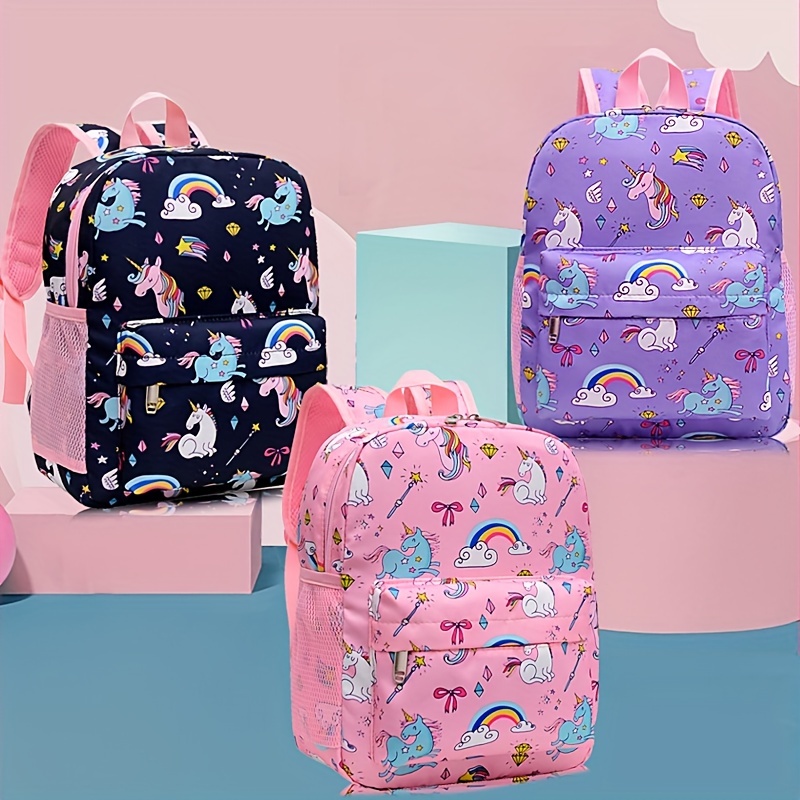 Teenage Boys Girls School Bag with Rainbow Shoulder Strap & Cute Pony  Pendant Student Book Bag Children's Waterproof Backpacks Kids Schoolbags  Mochilas