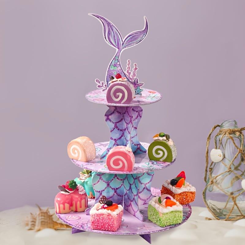 

Mermaid-themed 3-tier Paper Cupcake Stand - Perfect For Birthday Parties & Dessert Displays, Princess Party Decorations Mermaid Party Decorations Mermaid Birthday Decorations
