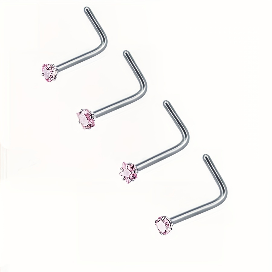 4 Pcs L Shape Nose Ring Set with Zircon