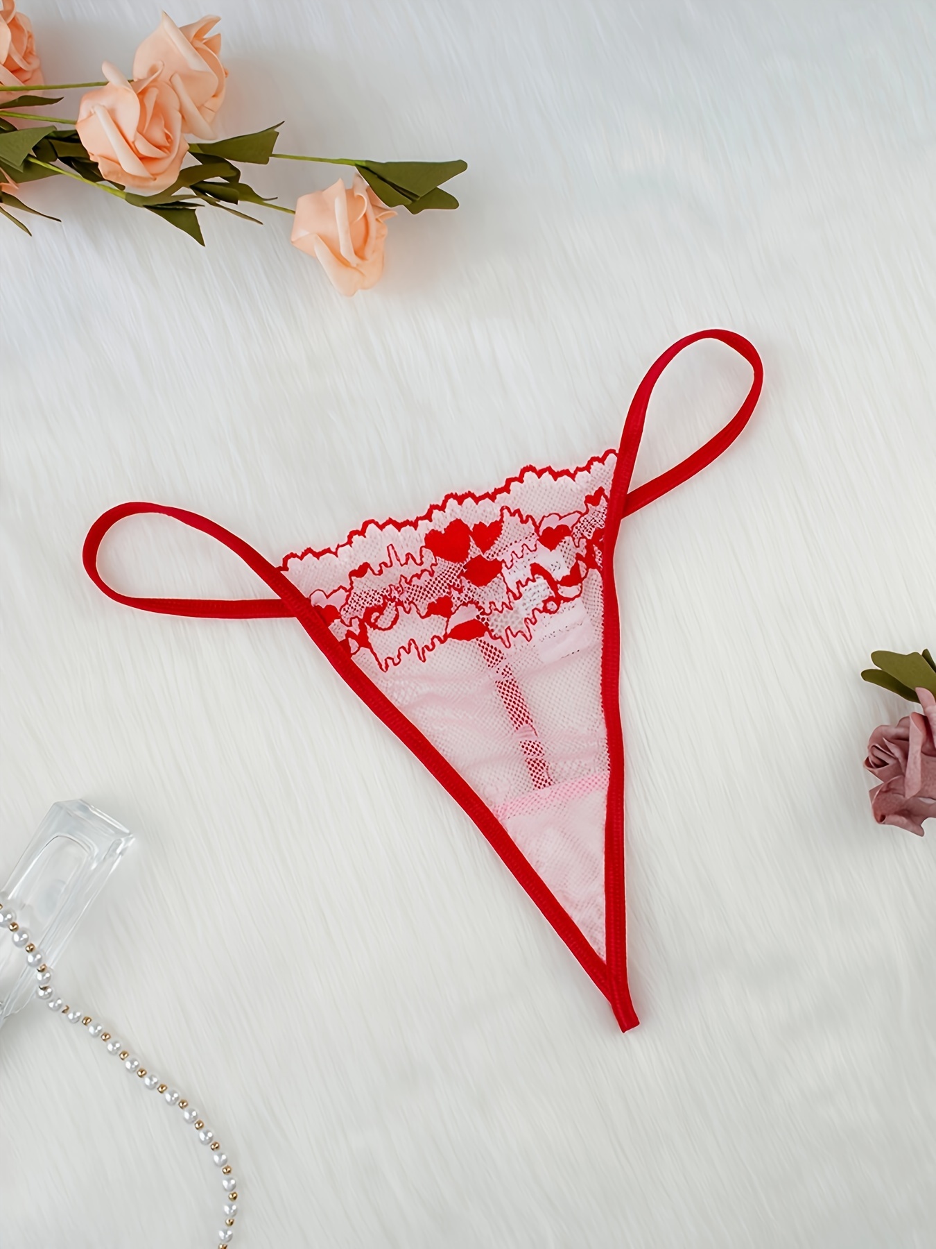 Valentine's Day Heart Embroidery Lingerie Set Ring Linked - Temu