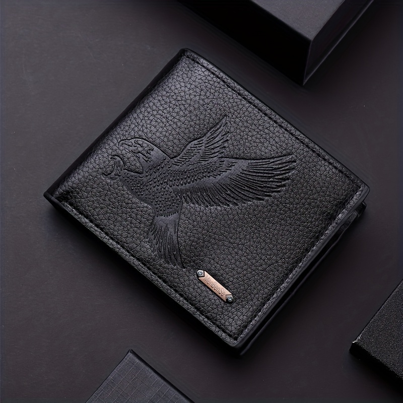 Men's Leather Short Wallet Eagle Tower Letter Pattern Wallet Money Clip  Multi-card Card Holder Horizontal Wallet Coin Purse Gift For Men - Temu