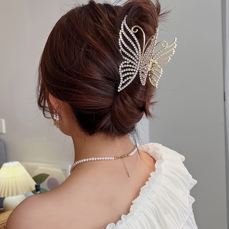 Golden Butterfly Crystal Hair Claw Clips