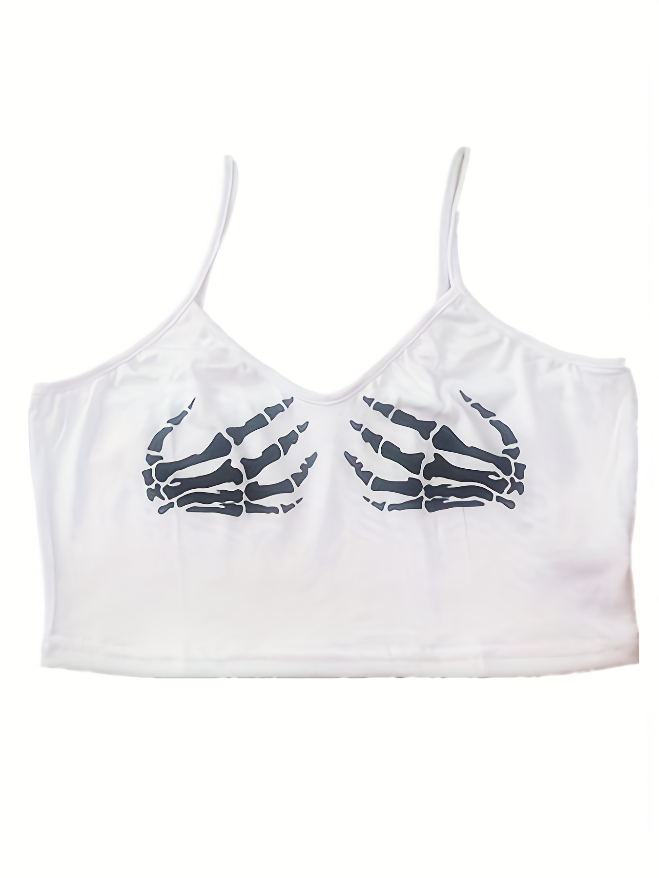 Grunge Skeleton Print Spaghetti Top Sexy Sleeveless Cropped Summer Top