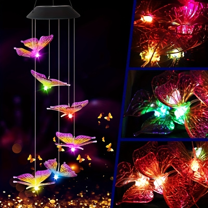 YUNDAP Solar Power String Lights, Color Changing LED Mobile Butterfly Wind  Chimes, Mobile Portable Waterproof Outdoor Decorative,Romantic Wind Bell  Light,Solar Lights for Home/Yard/Patio/Garden 
