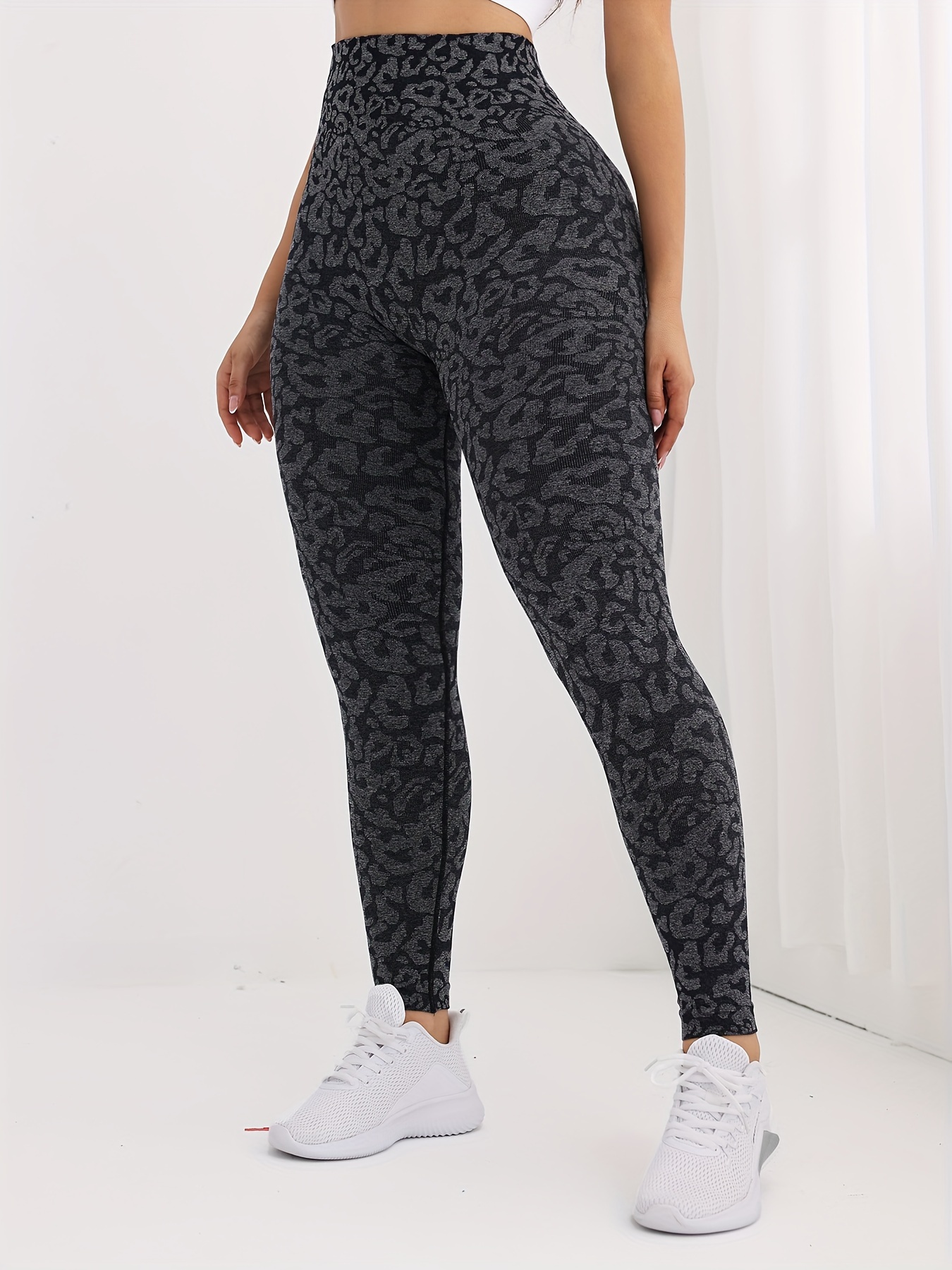 Leopard Print Seamless Hip Lifting Yoga Pants High Stretch - Temu
