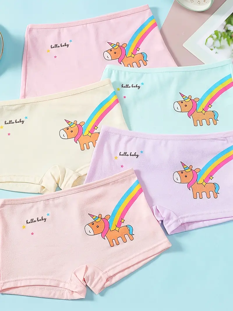 5pcs Toddler Girls Boxers Briefs Cotton Cute Little Unicorn Pattern  Breathable Boxers Soft Comfy Girls Underwear
