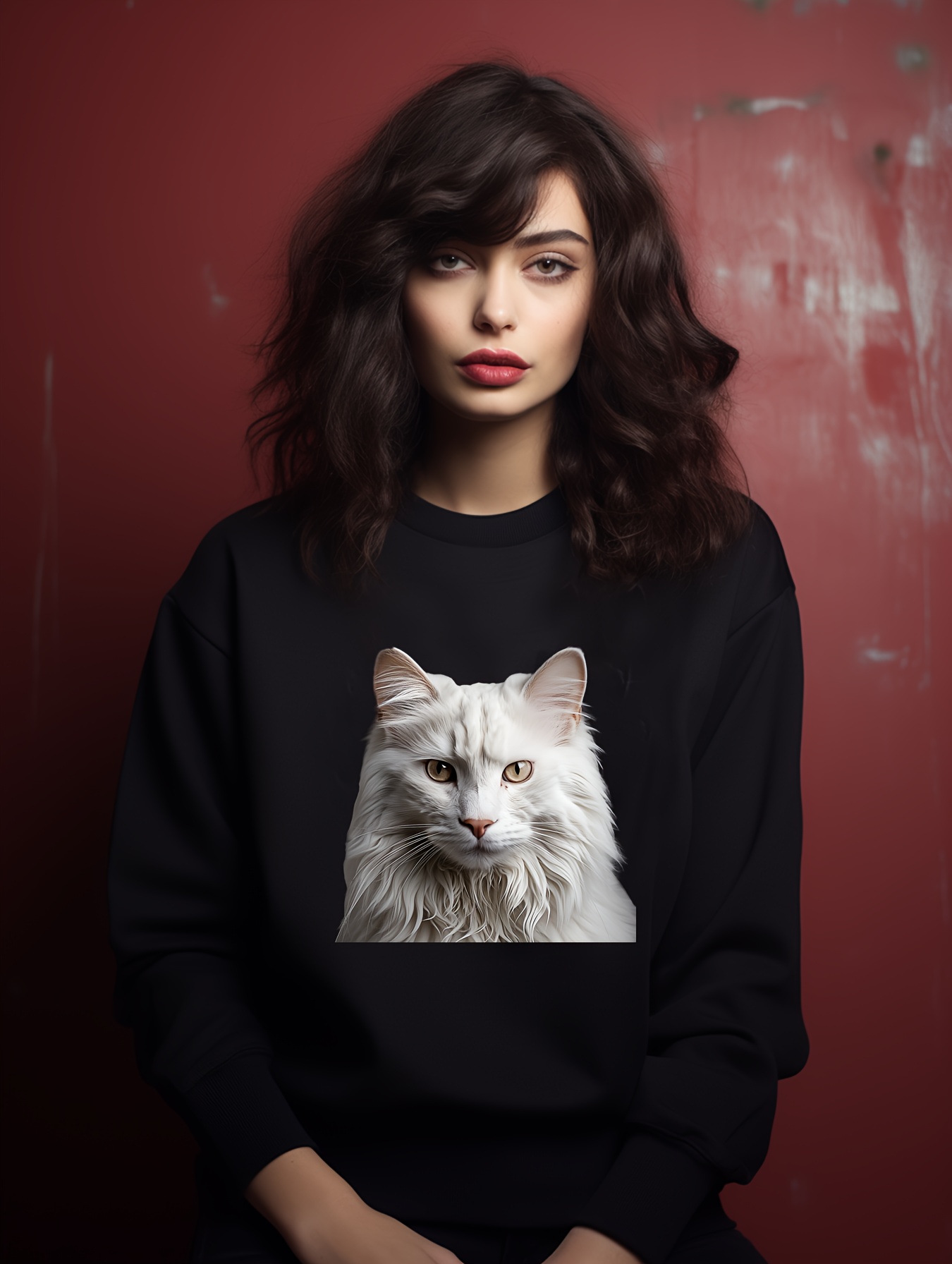 Pull over imprim chat avec fermeture sweat d contract