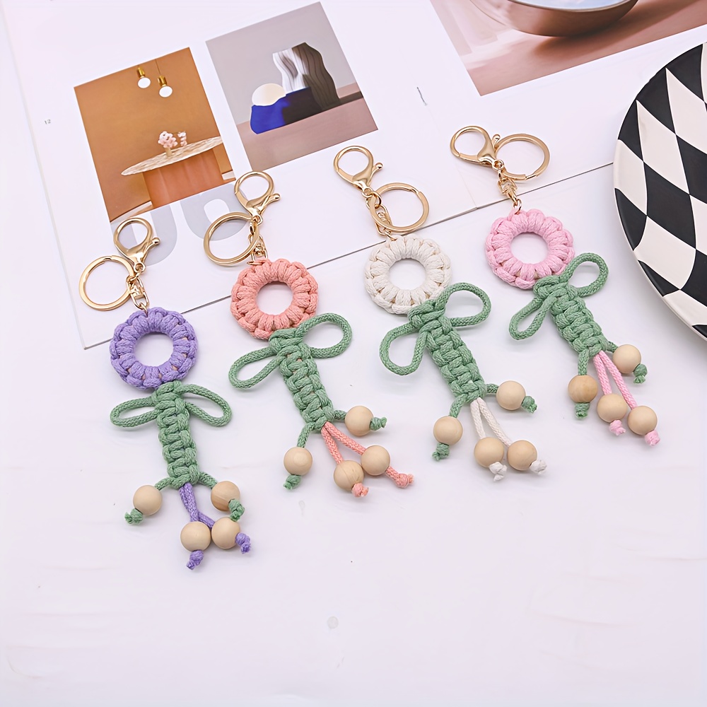 Pure Handmade Woven Gold Keychain Accessories INS Cotton