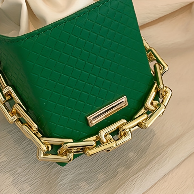 Argyle Embossed Mini Handbag Chain Strap Drawstring Shoulder Bag