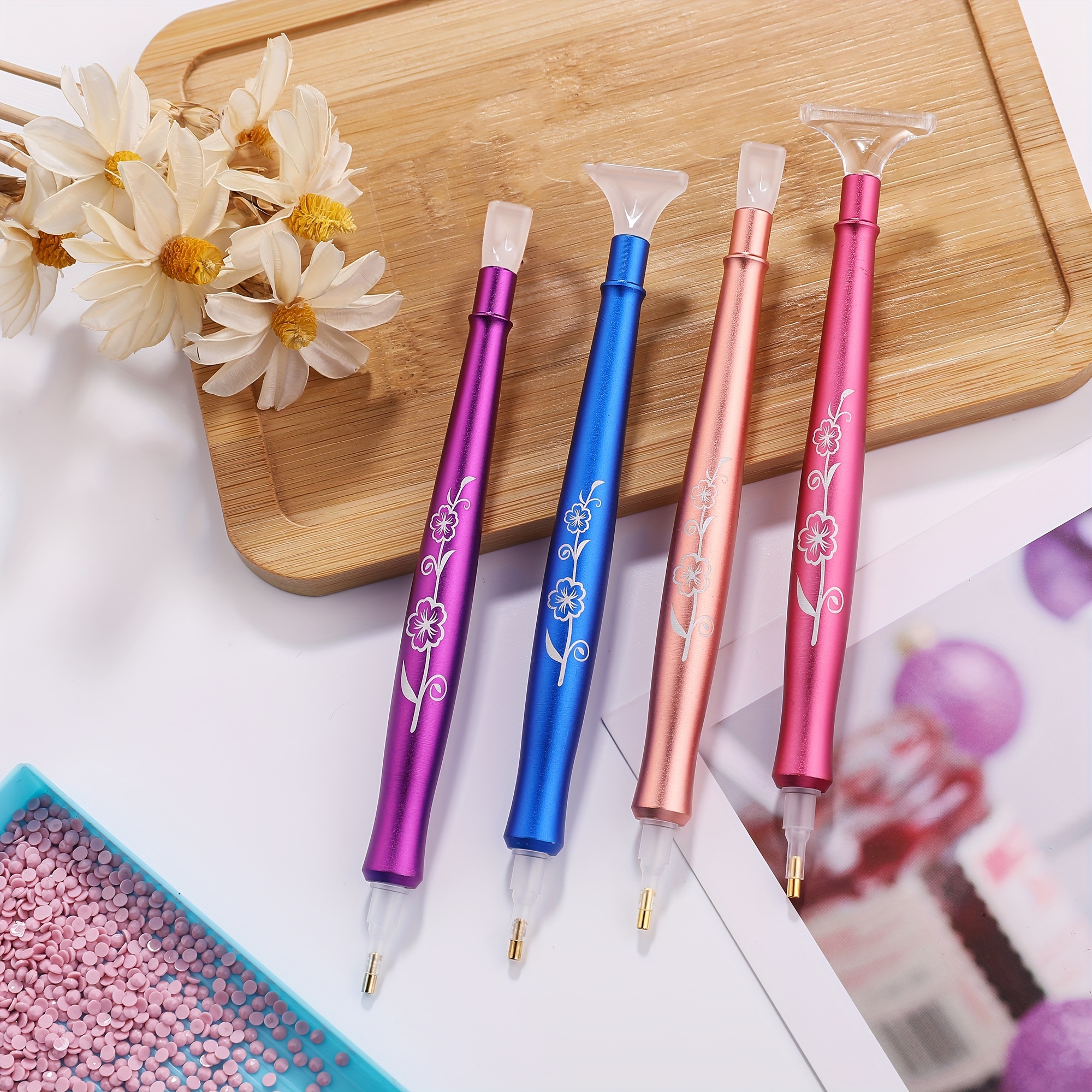 Diamond Painting Pen, Diamond Art Tools Accessories Pen,ergonomic Diamond  Art Drill Pen With Wax and Tips colorful Flower 
