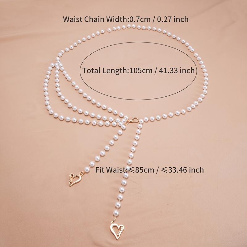 Faux Pearl Waist Chain Belt Floral Decor Sweater Stiletto Belt