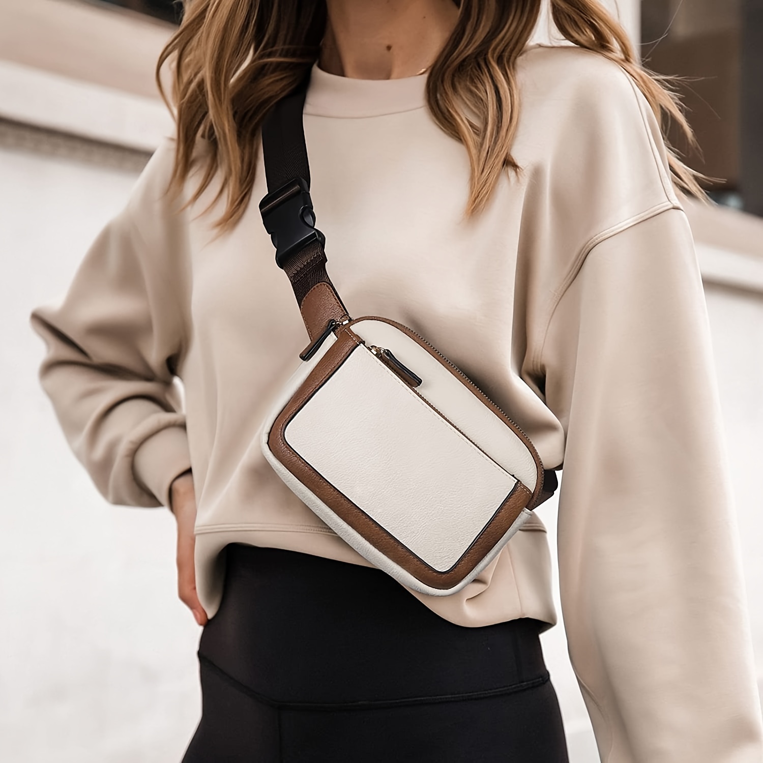 

1pc Women's Belt Bag, Mini Messenger Bag Fanny Bag With Adjustable Strap, Faux Leather Women's Waist Bag, Fashion Contrast Color Bag