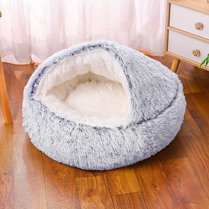 Lit rond en peluche pour animaux de compagnie, panier chaud, sac de  couchage, accent, chenil pour petit chien et chat, coussin 2 en 1, hiver -  AliExpress