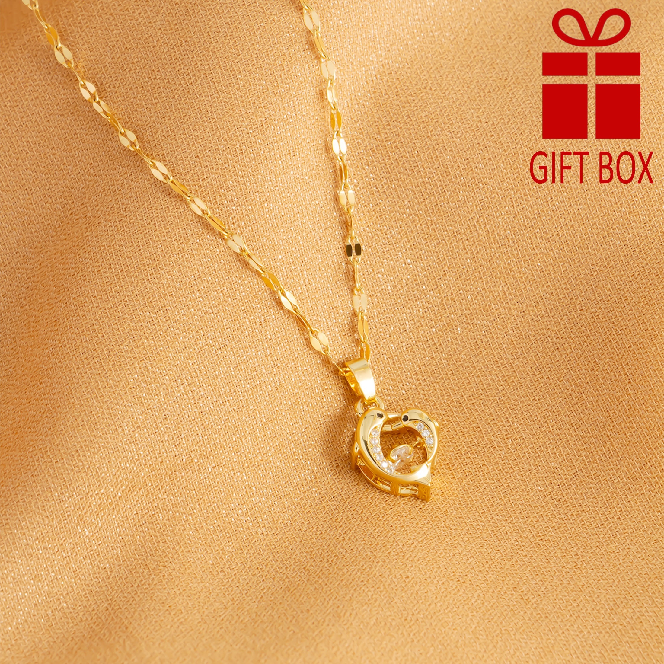 

Plated Stainless Steel Necklace With Cute Luxury Style Dolphin-shaped Zircon Pendant, Women's Jewelry, Ideal For Valentine's Gift With Gift Box