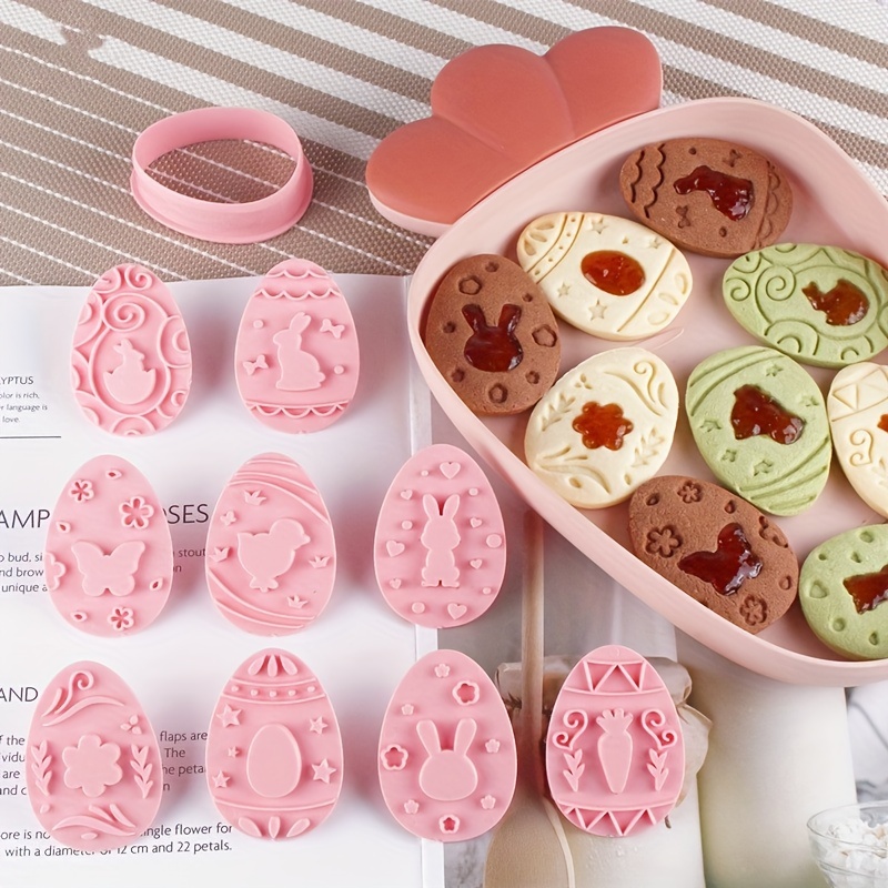 

9pcs Easter Set - Plastic Embossing Molds Easter Egg, , , For Diy Fondant And Cookies - Decoration