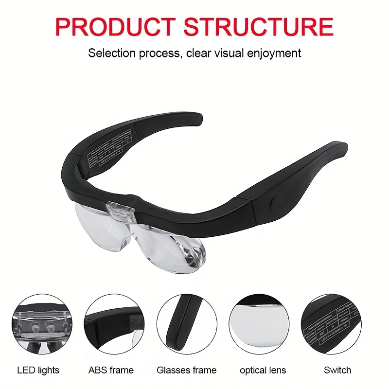 Gafas Lupa de 2 Luces LED Lupa de Cabeza con 5 Lentes Intercambiables de  Gran Aumento