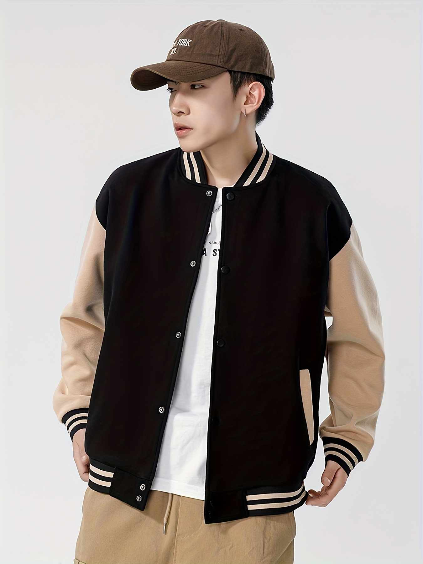 Beige Baseball Cap with Tan Jacket Casual Outfits For Men In Their