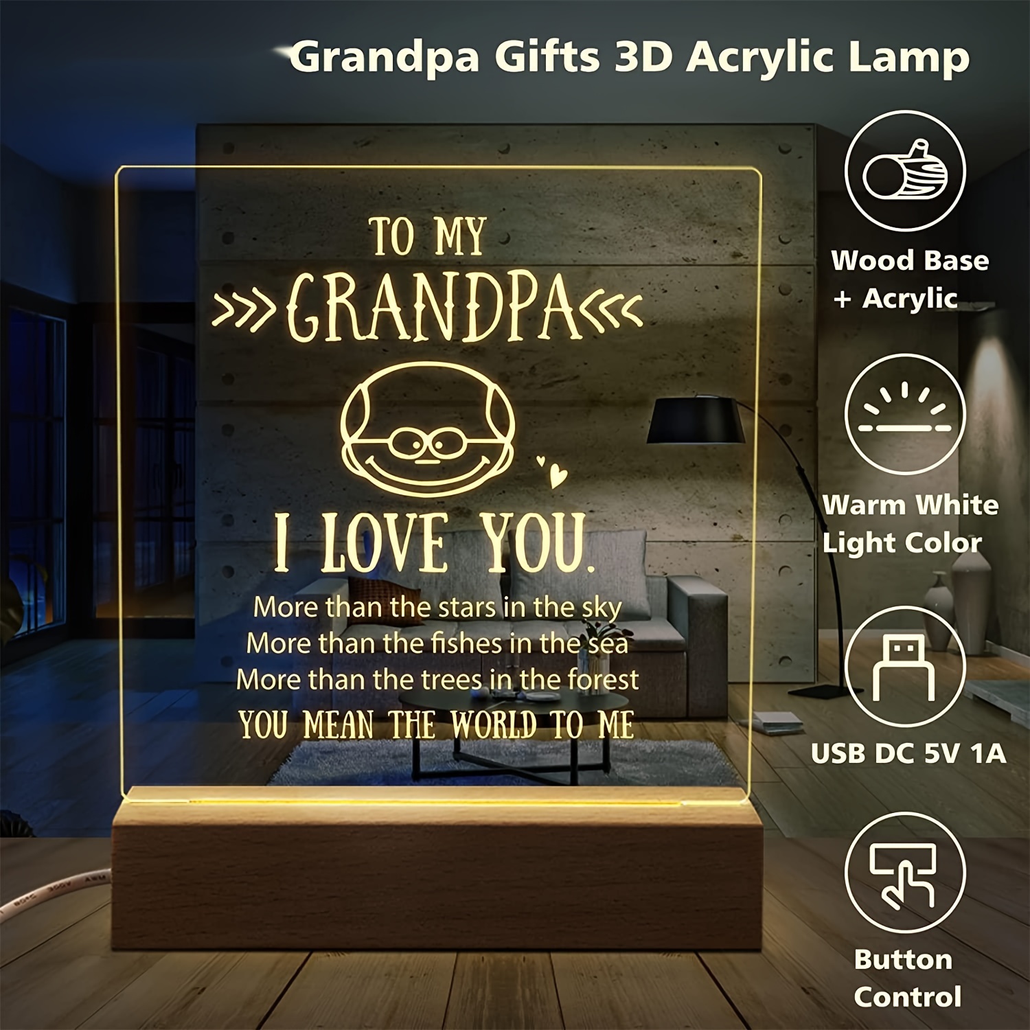 Regalo del Día del Padre Lámpara personalizada Madera grabada Luz