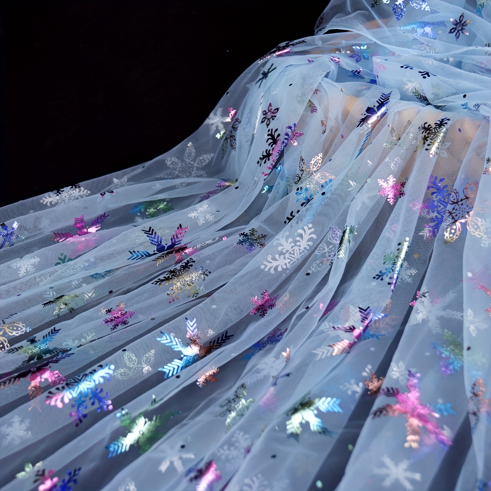 Snowflake Printed Iridescent Tulle Fabric Organza Net Fabric