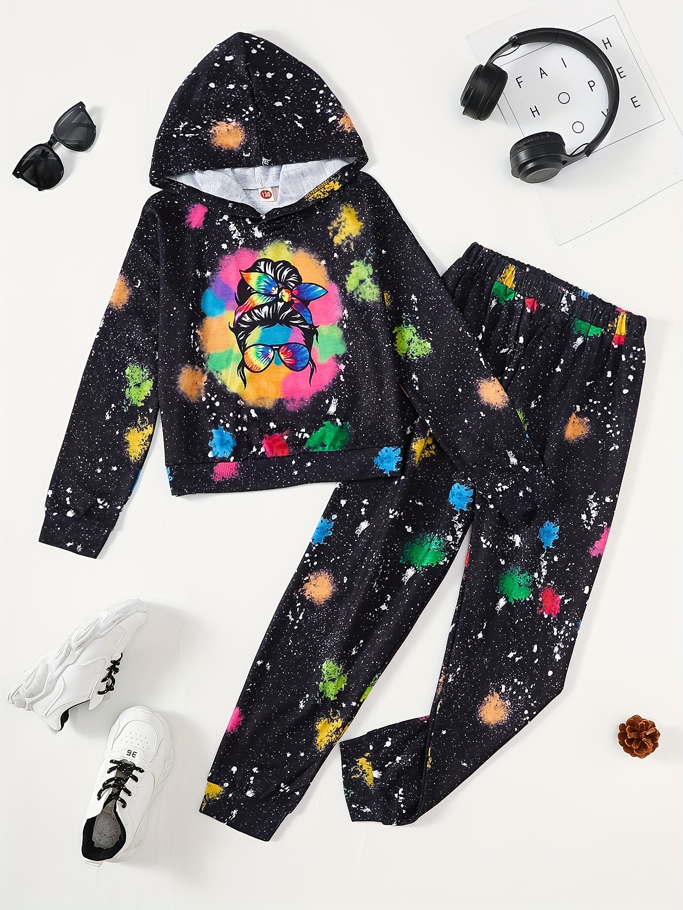 SHEIN Girls Cartoon & Galaxy Print Leggings