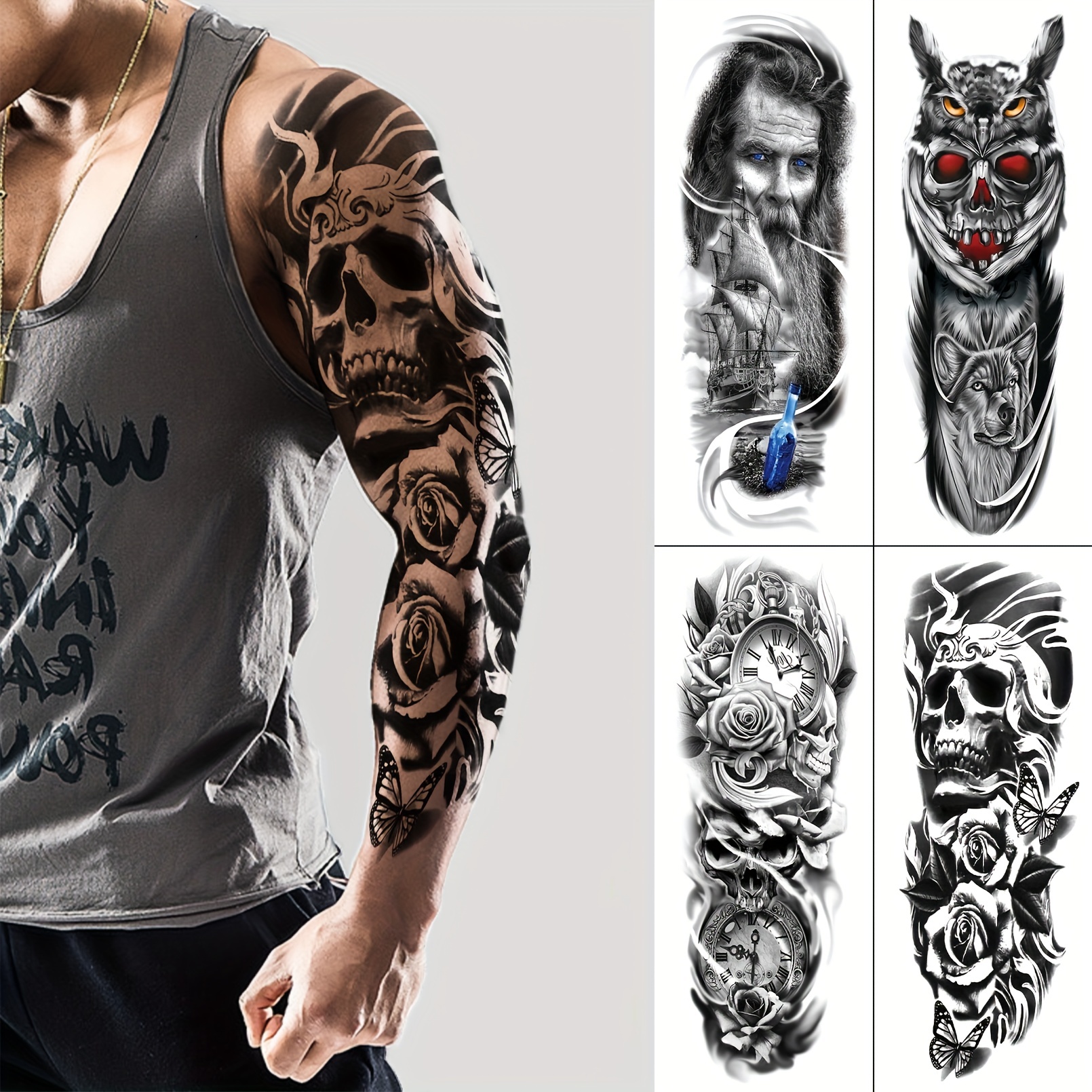 Large Full Arm Tattoo Stickers Men Adult Tattoo Body Art - Temu Canada