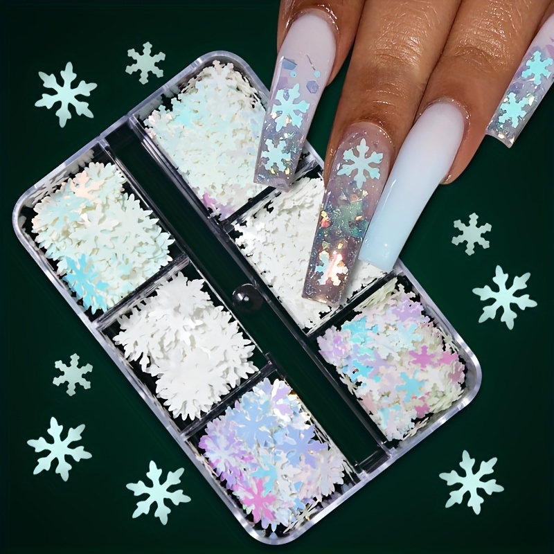 Snowflake Glitter Nail Sequins 3d Colorful Christmas - Temu