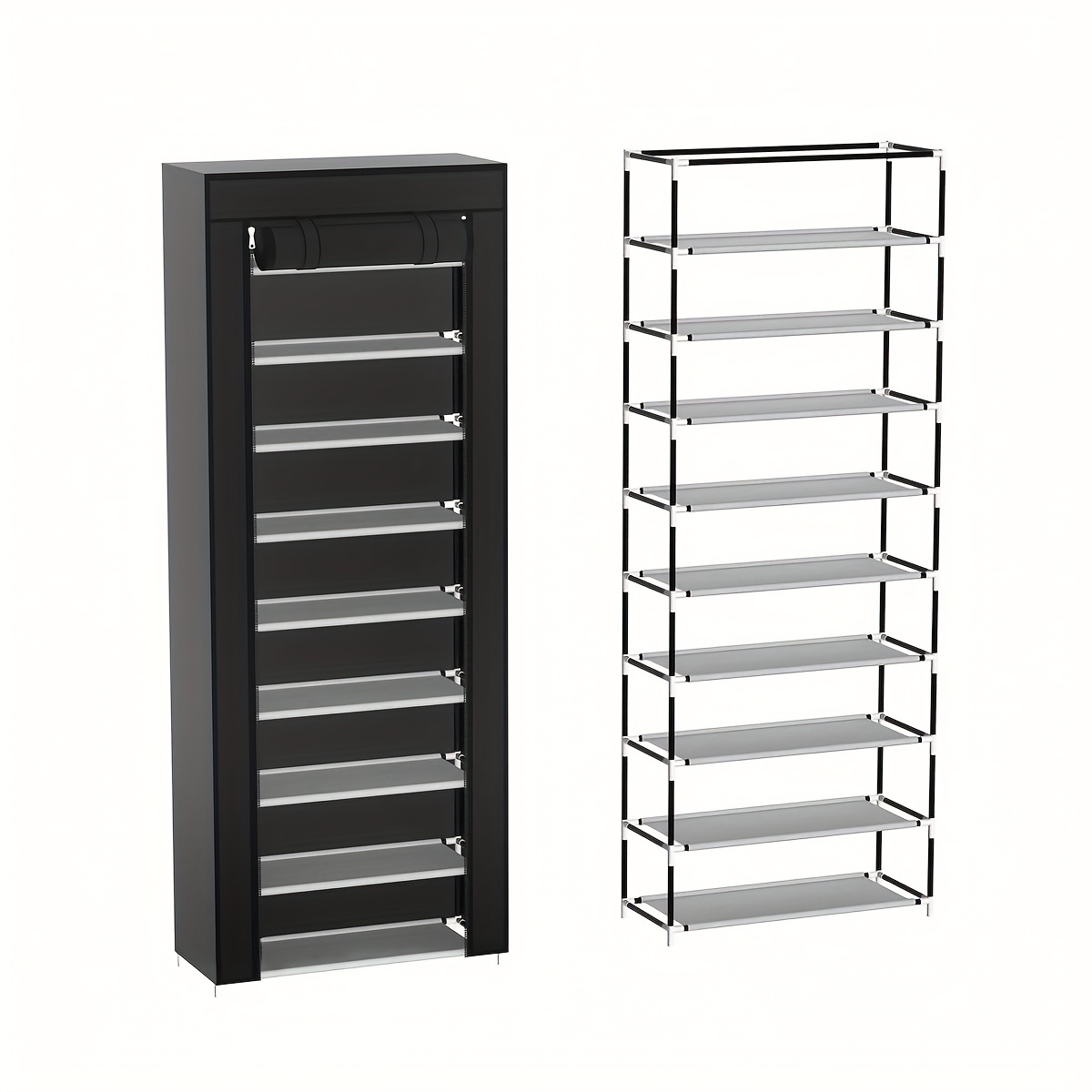 SONGMICS Portable 10-Shelf Shoe Rack Black