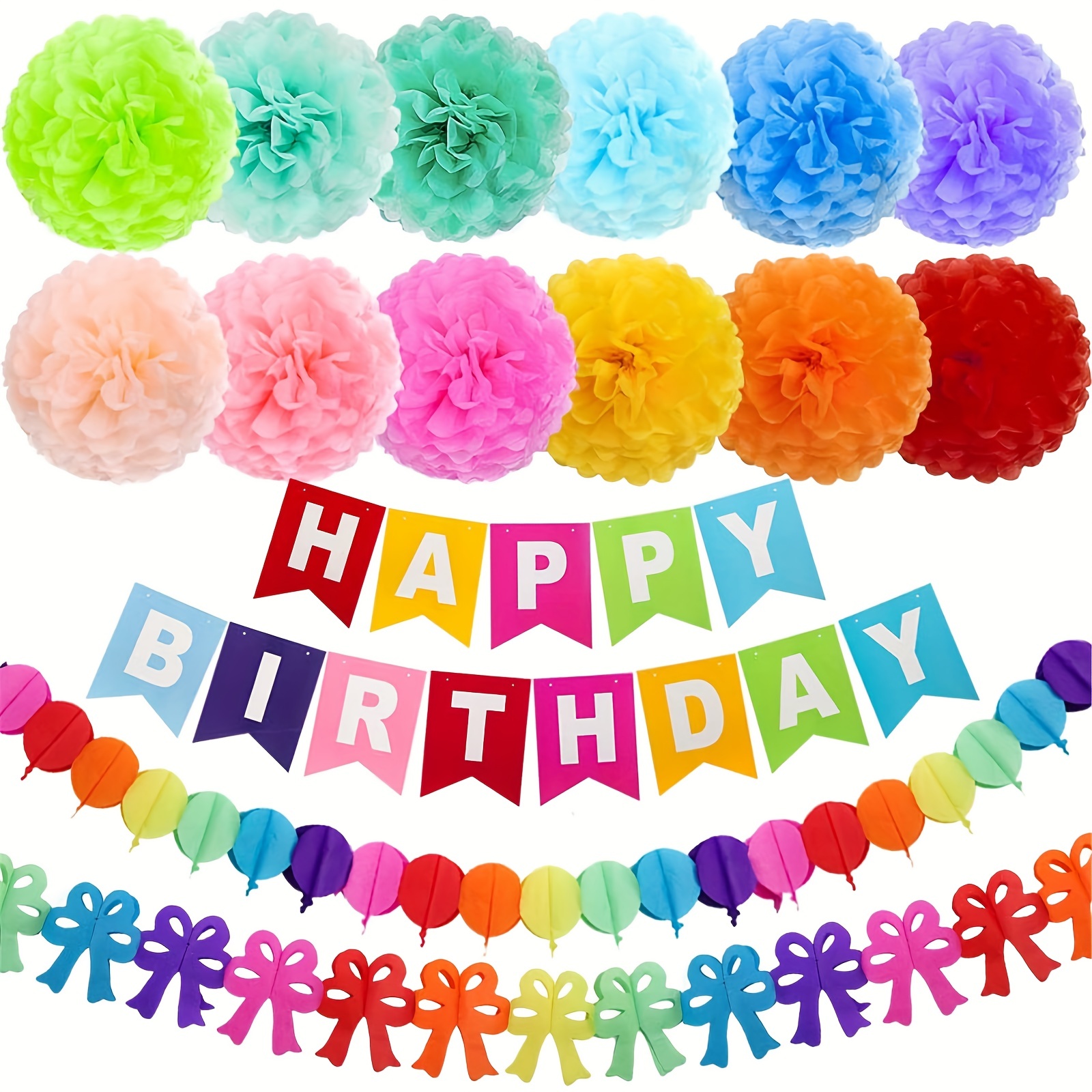  Happy Birthday Banner, Rainbow Birthday Banner, 6 Honeycomb  Balls, 8 Metallic Hanging Swirls and Circle Parper Garland, Happy Birthday  Decorations : Toys & Games