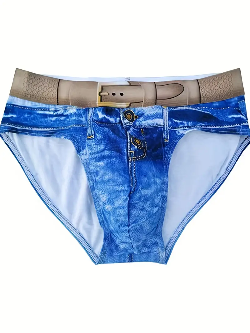Men'S Denim Printed Underwear Cotton Briefs Bag Sexy Fashion