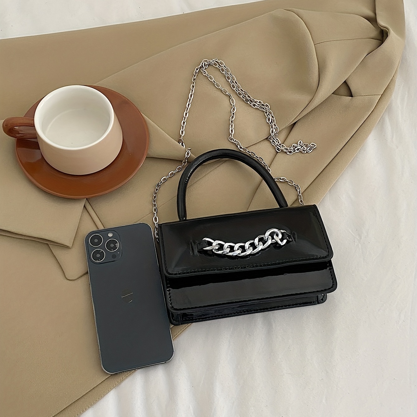 Chain Square Crossbody Bag Top Handle Satchel Purse