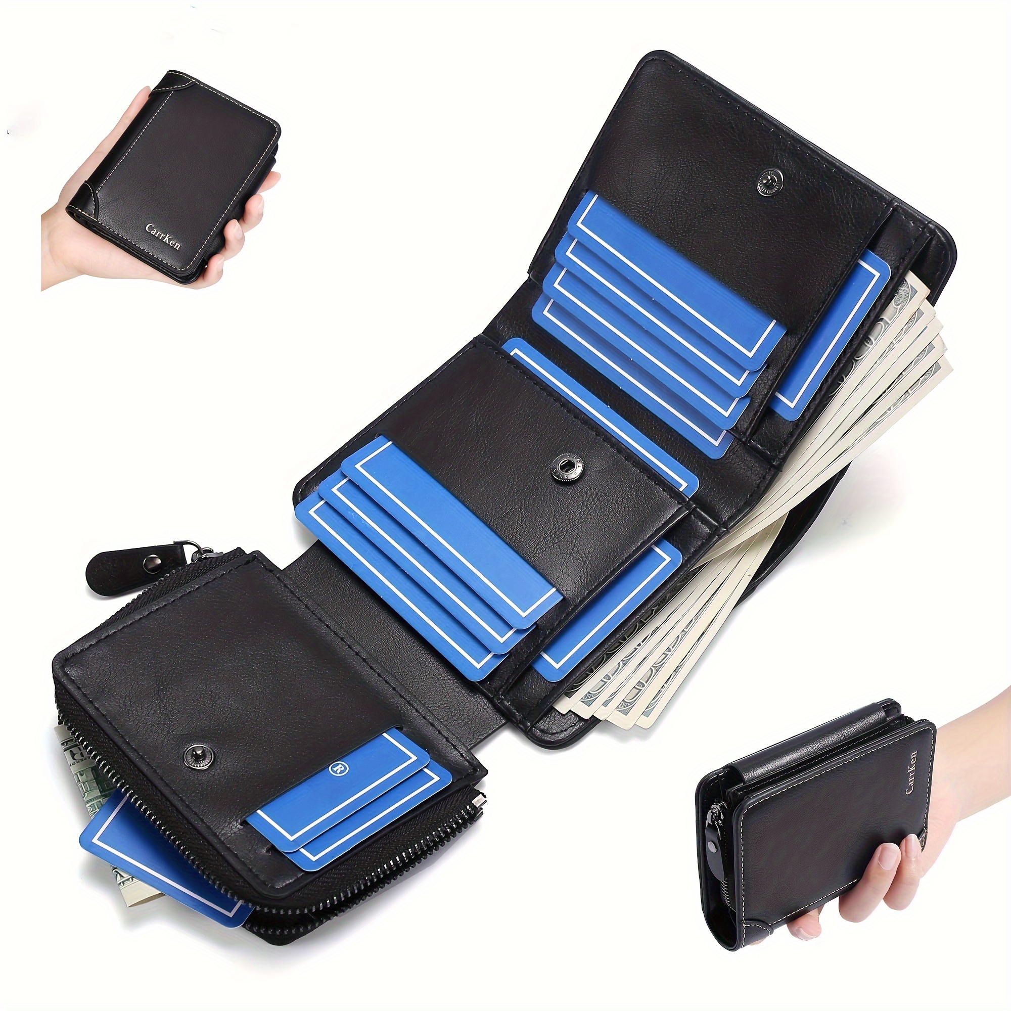

1pc Men's Wallet, Multifunctional Zipper 3 Fold Money Clip, Fashion Multi-card Card Holder