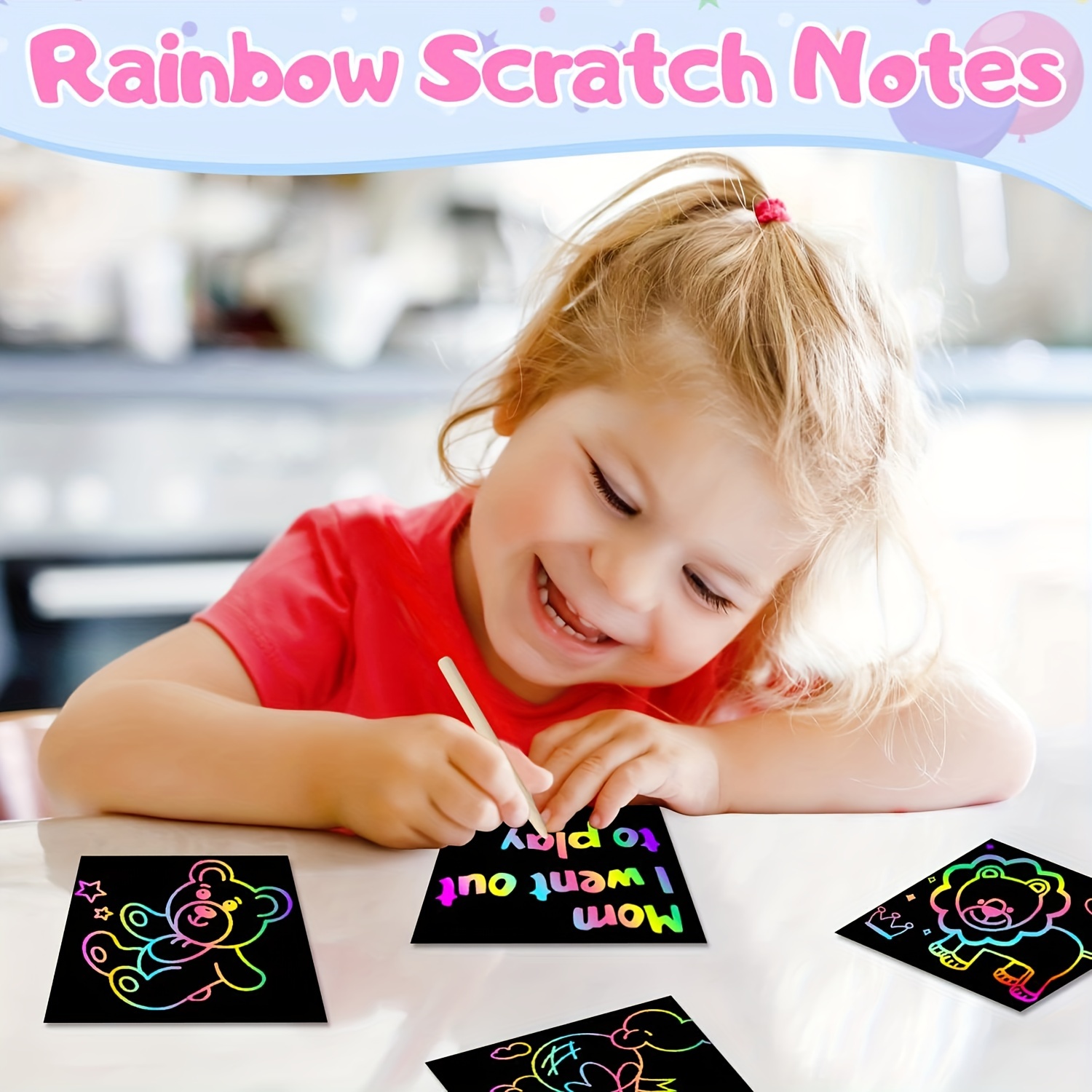 100PCS Rainbow Scratch Art Mini Notes With Wooden Stylus Scraping
