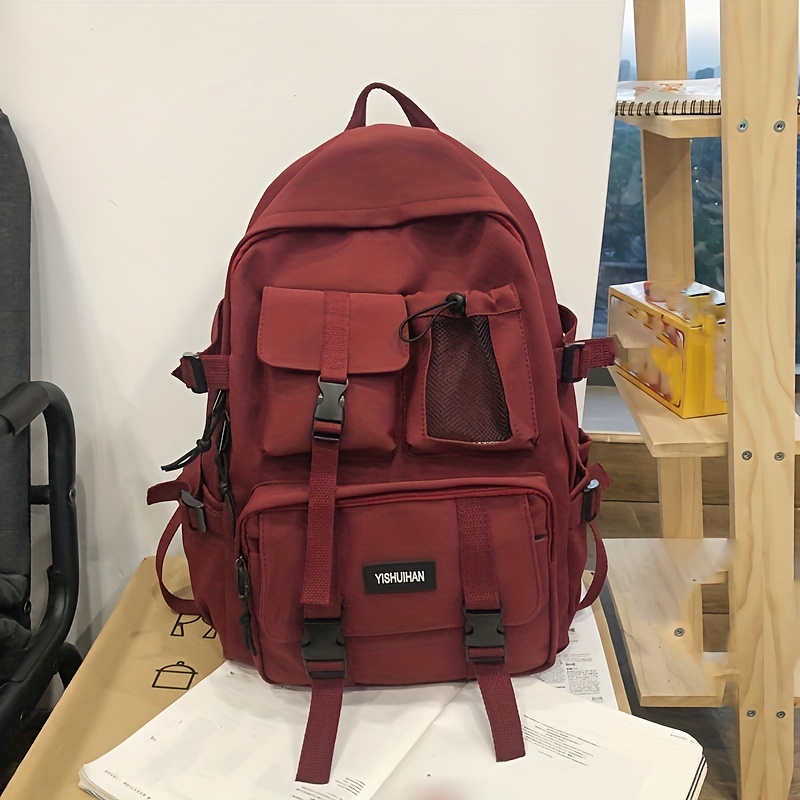 Large Capacity Zipper Backpack Solid Rucksack Preppy School Bag