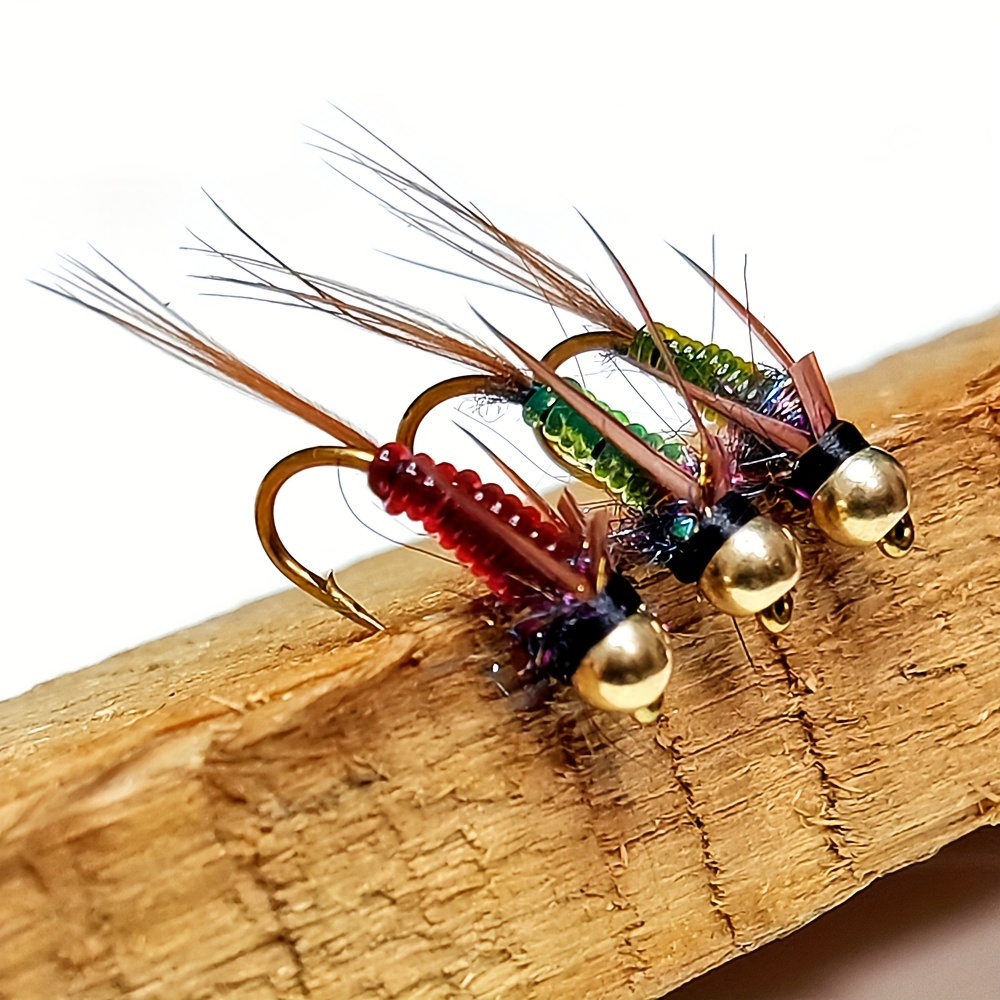 6/12pcs Fast Sinking Nymph Scud * Brass Copper Bead Head Fly Fishing Lure  For Walleye, Trout, And Bass