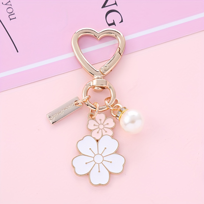 1Pc Twin Flowers Alloy Key Chain Pendant Cute Small White Flowers Letters Pearl  Accessories for Women and Girls' Purse Bag Backpack Headphone Sets Car  Charm, Bag Accessories
