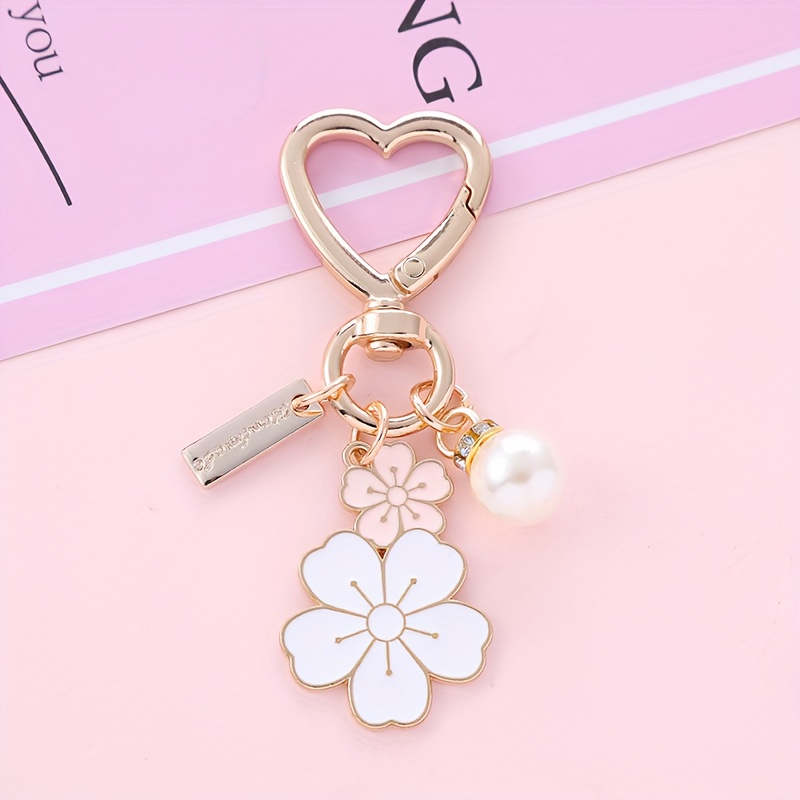 New Twin Flowers Alloy Key Chain Pendant Cute Small White - Temu