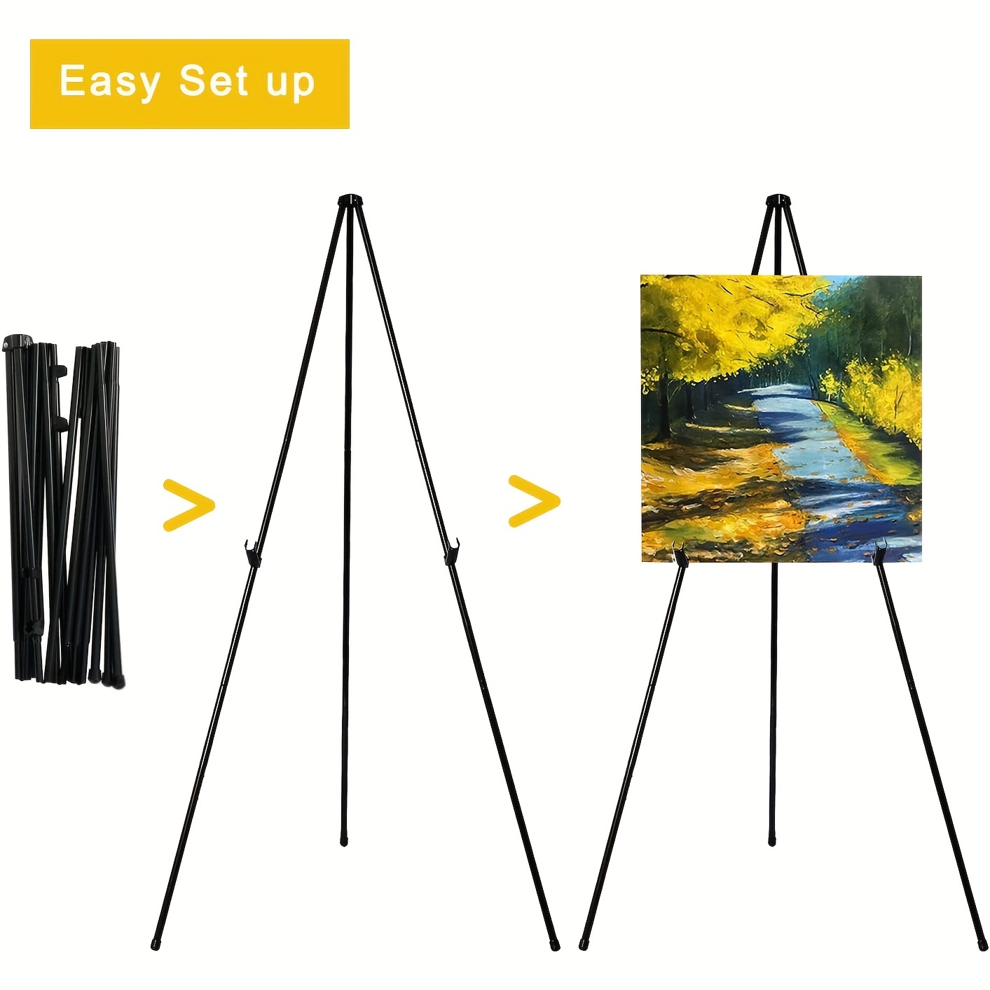 63 inch Tall Display Easel, Folding Instant Poster Easel, Black Steel Metal Telescoping Art Easel for Display Show, Easy Assembly (6pack)