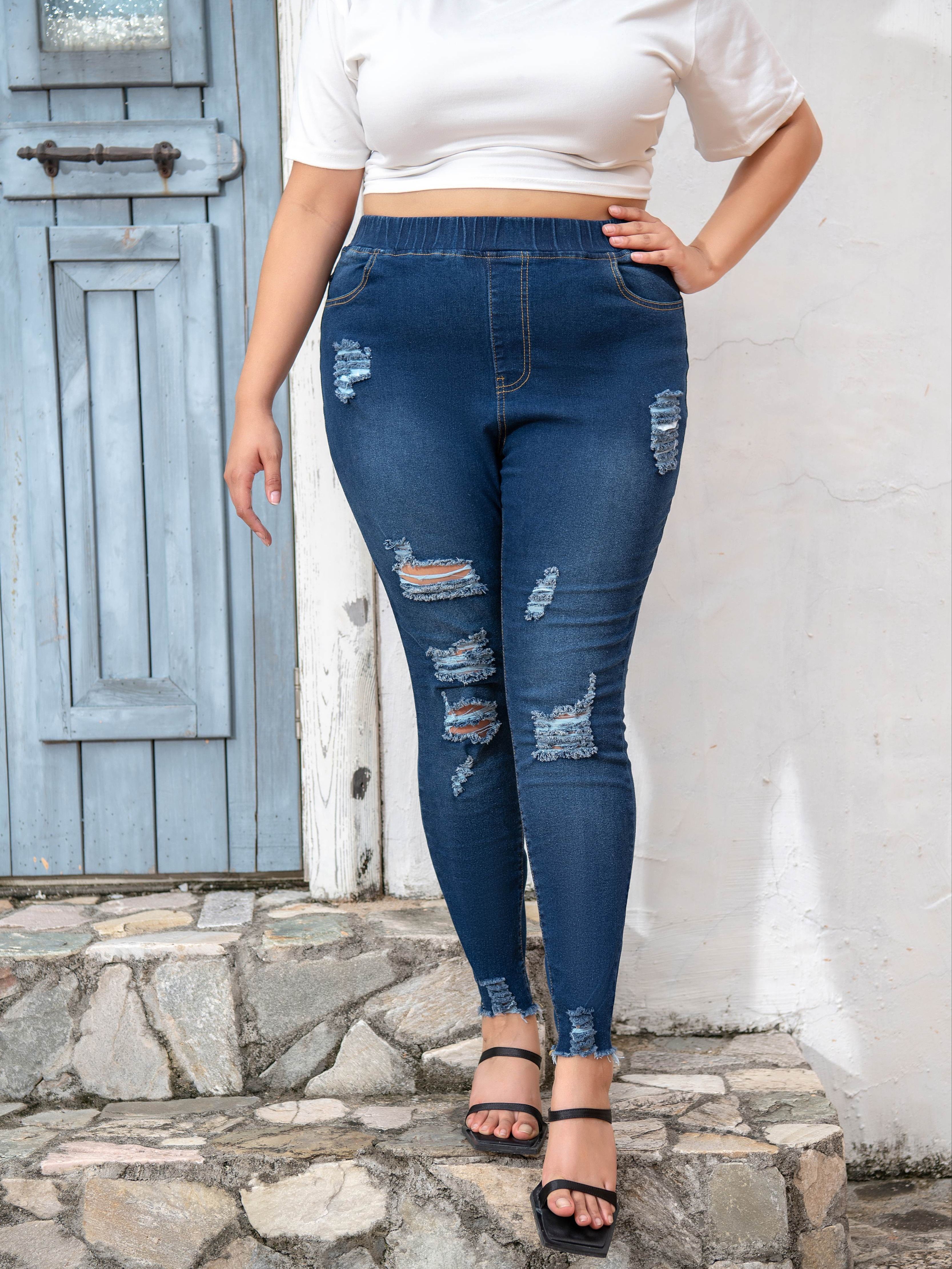 Women's Casual Jeans Plus Size Ripped Distressed Medium - Temu