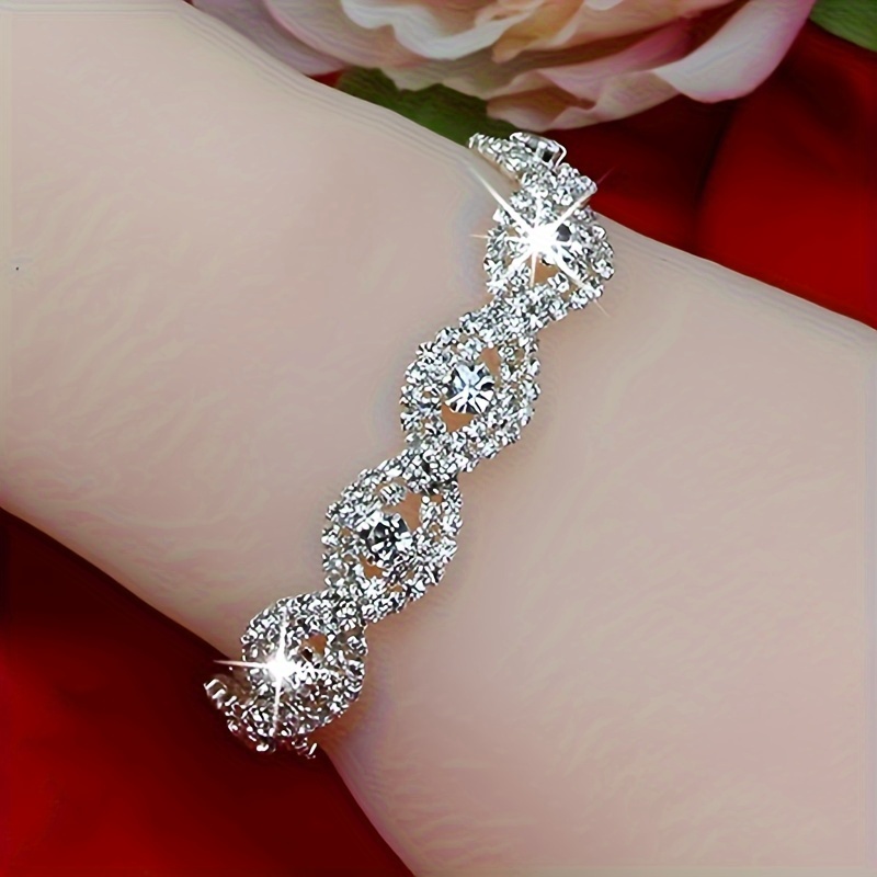 

1pc Men's And Women's Fashion Rhinestone Bracelet, Creative Hand Jewelry Simple Full Rhinestone Alloy Bracelet