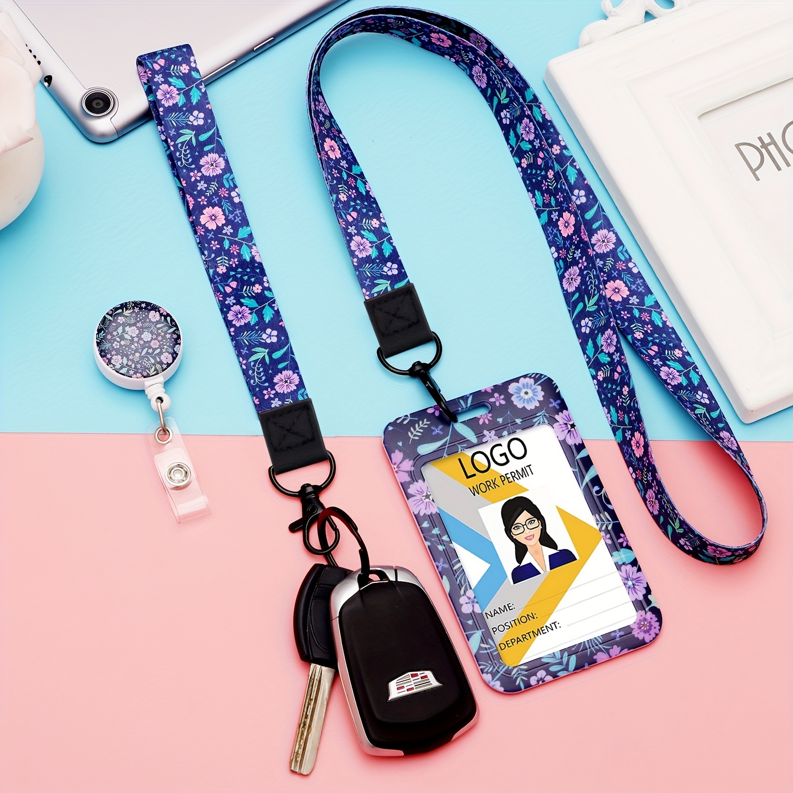 Cute Id Badge Holder Set With Retractable Badge Reel, Lanyard