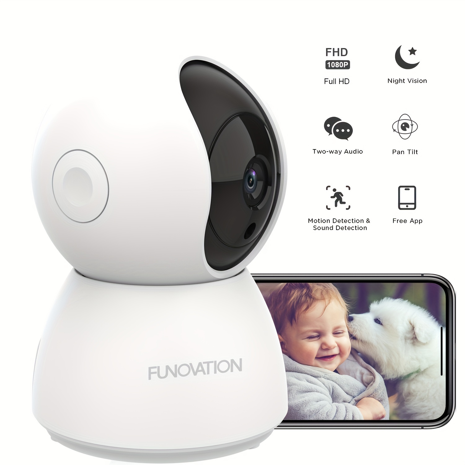 Podofo Indoor Security Camera 1080p WiFi Pet Camera 360 Degree Home Camera  with App, Night Vision, 2-Way Audio, Human Detection, Motion Tracking
