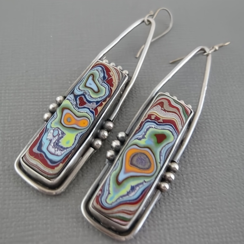 boho vintage spiral marble pattern colorful stone drop earrings unique jewelry for women party holiday decor details 1