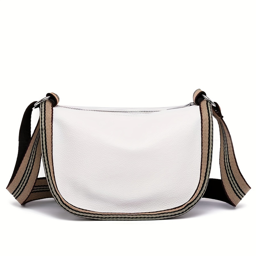 Litchi Pattern Wide Shoulder Strap Crossbody Bag, Autumn/winter Fashionable  Vintage Single-shoulder Crossbody Bag