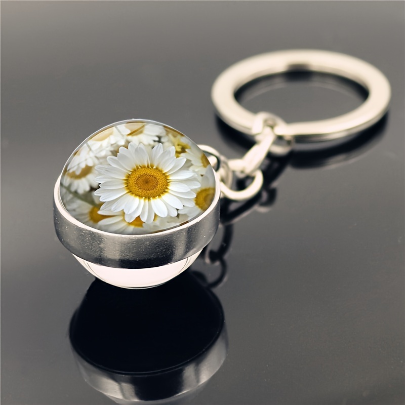 1pc sunflower keychain double sided floral keyring yellow Temu