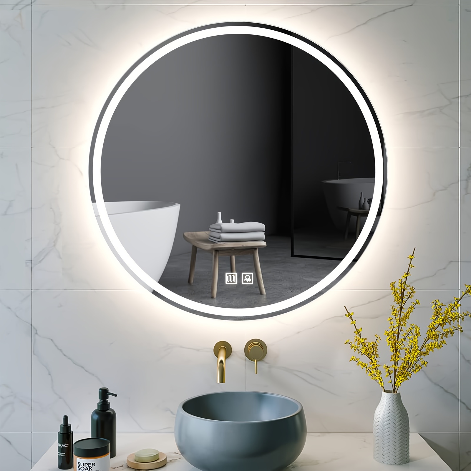 Espejo Baño Led Inteligente 1 Pieza Superficie Espejo - Temu